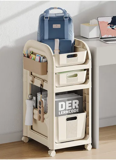 3-Tier Rolling Utility Cart with Deep Baskets, Floor-Standing Storage Organizer with Wheels (W37 x D33.5 x H32.5)cm GX-2610--3