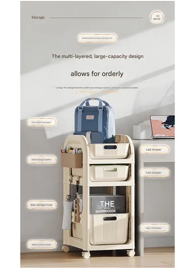 3-Tier Rolling Utility Cart with Deep Baskets, Floor-Standing Storage Organizer with Wheels (W37 x D33.5 x H32.5)cm GX-2610--3