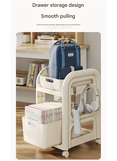 3-Tier Rolling Utility Cart with Deep Baskets, Floor-Standing Storage Organizer with Wheels (W37 x D33.5 x H32.5)cm GX-2610--3