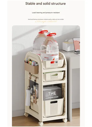 3-Tier Rolling Utility Cart with Deep Baskets, Floor-Standing Storage Organizer with Wheels (W37 x D33.5 x H32.5)cm GX-2610--3