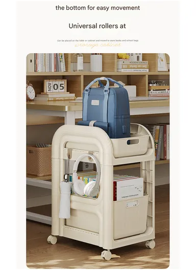 3-Tier Rolling Utility Cart with Deep Baskets, Floor-Standing Storage Organizer with Wheels (W37 x D33.5 x H32.5)cm GX-2610--3