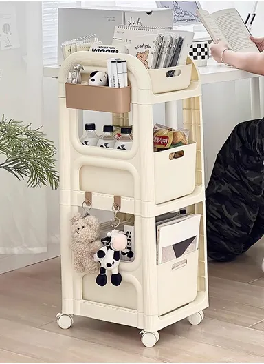 3-Tier Rolling Utility Cart with Deep Baskets, Heightened Floor-Standing Storage Organizer with Wheels (W37 x D33.5 x H39.5)cm GX-2610--4