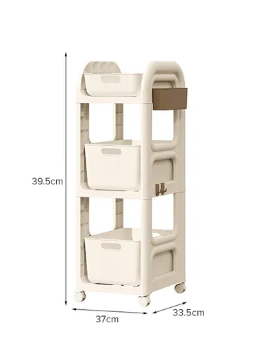 3-Tier Rolling Utility Cart with Deep Baskets, Heightened Floor-Standing Storage Organizer with Wheels (W37 x D33.5 x H39.5)cm GX-2610--4