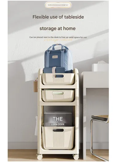 3-Tier Rolling Utility Cart with Deep Baskets, Heightened Floor-Standing Storage Organizer with Wheels (W37 x D33.5 x H39.5)cm GX-2610--4