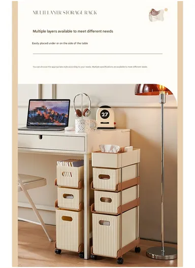 2-Tier Rolling Storage Cart with Grid Basket, Slim Foldable Organizer for Small Spaces, Laundry, Kitchen, Bathroom GX-2609--5