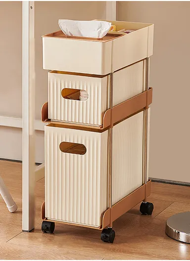 3-Tier Rolling Storage Cart with Grid Basket, Slim Foldable Organizer for Small Spaces, Laundry, Kitchen, Bathroom GX-2609--7