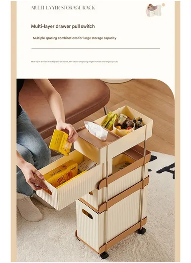 3-Tier Rolling Storage Cart with Grid Basket, Slim Foldable Organizer for Small Spaces, Laundry, Kitchen, Bathroom GX-2609--7