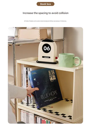 Portable Folding Plastic Bookcase, Stackable Storage Shelf, Quick Assembly Organizer with Wheels GX-2611 - Cream