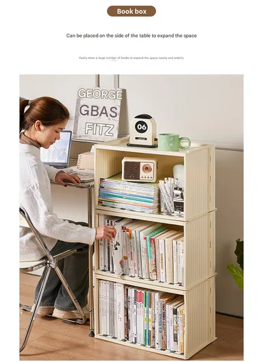 Portable Folding Plastic Bookcase, Stackable Storage Shelf, Quick Assembly Organizer with Wheels GX-2611 - Cream