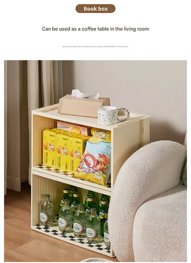 Portable Folding Plastic Bookcase, Stackable Storage Shelf, Quick Assembly Organizer with Wheels GX-2611 - Cream