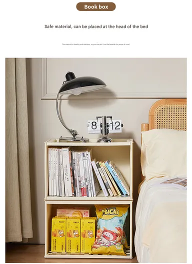 Portable Folding Plastic Bookcase, Stackable Storage Shelf, Quick Assembly Organizer with Wheels GX-2611 - Cream