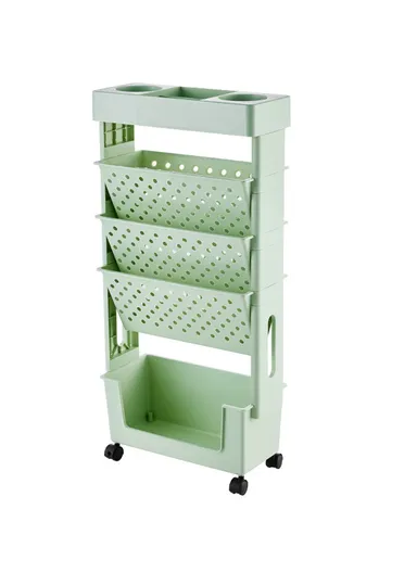 5-Tier Slim Vertical Bookshelf Storage Cart on Wheels, Rolling File Organizer for Home or Office (W39 x D17 x H80)cm GX-2606 - Green