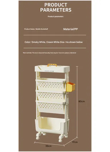 5-Tier Slim Vertical Bookshelf Storage Cart on Wheels, Rolling File Organizer for Home or Office (W39 x D17 x H80)cm GX-2606 - Green