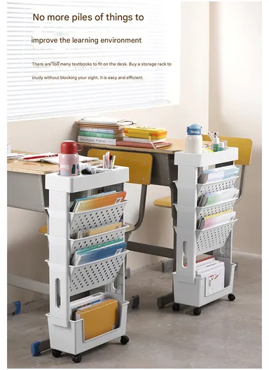 5-Tier Slim Vertical Bookshelf Storage Cart on Wheels, Rolling File Organizer for Home or Office (W39 x D17 x H80)cm GX-2606 - Green