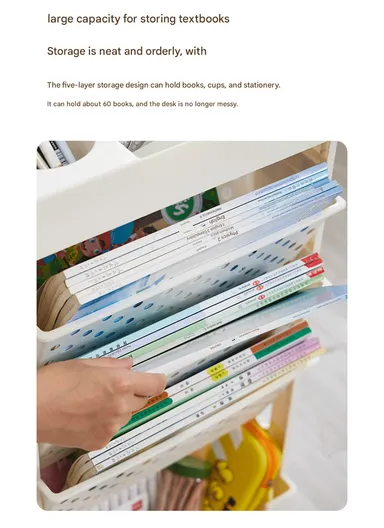 5-Tier Slim Vertical Bookshelf Storage Cart on Wheels, Rolling File Organizer for Home or Office (W39 x D17 x H80)cm GX-2606 - Green