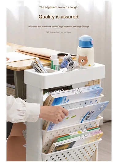 5-Tier Slim Vertical Bookshelf Storage Cart on Wheels, Rolling File Organizer for Home or Office (W39 x D17 x H80)cm GX-2606 - Green