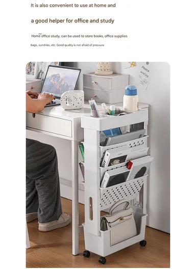 5-Tier Slim Vertical Bookshelf Storage Cart on Wheels, Rolling File Organizer for Home or Office (W39 x D17 x H80)cm GX-2606 - Green