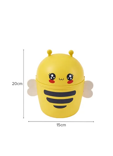 Cartoon Bee Desktop Trash Can with Flip Lid, Mini Table Dustbin for Home &amp; Office (D15 x H20)cm