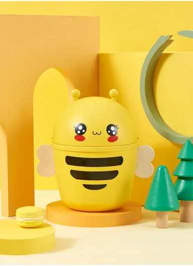 Cartoon Bee Desktop Trash Can with Flip Lid, Mini Table Dustbin for Home &amp; Office (D15 x H20)cm