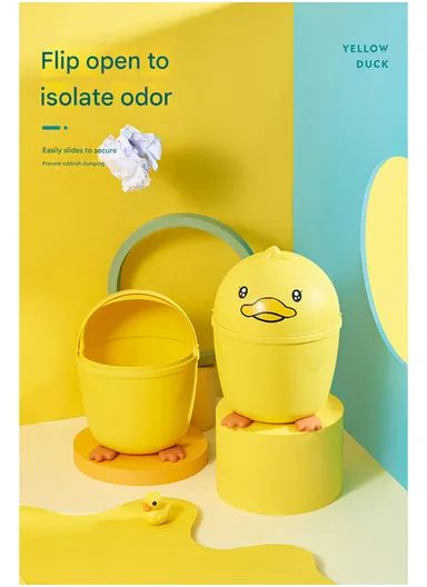 Cartoon Bee Desktop Trash Can with Flip Lid, Mini Table Dustbin for Home &amp; Office (D15 x H20)cm