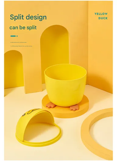 Cartoon Bee Desktop Trash Can with Flip Lid, Mini Table Dustbin for Home &amp; Office (D15 x H20)cm