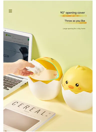 Cartoon Bee Desktop Trash Can with Flip Lid, Mini Table Dustbin for Home &amp; Office (D15 x H20)cm