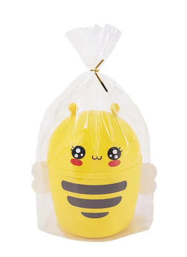 Cartoon Bee Desktop Trash Can with Flip Lid, Mini Table Dustbin for Home &amp; Office (D15 x H20)cm