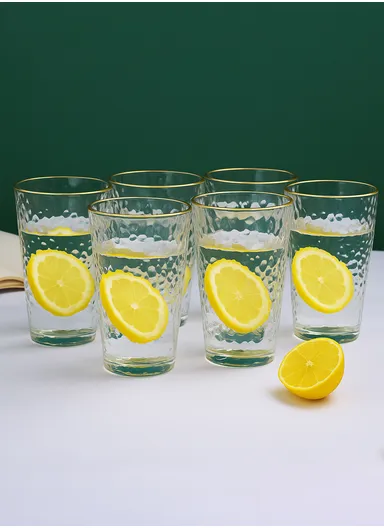 315ml 6-Pcs Gold Rim Modern Design Beverages Glass Cup Set