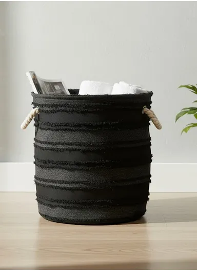 Durable Foldable Laundry Bucket with Textured EVA Material, Stylish Design (D35 x H40)cm – Black