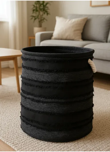 Durable Foldable Laundry Bucket with Textured EVA Material, Stylish Design (D35 x H40)cm – Black