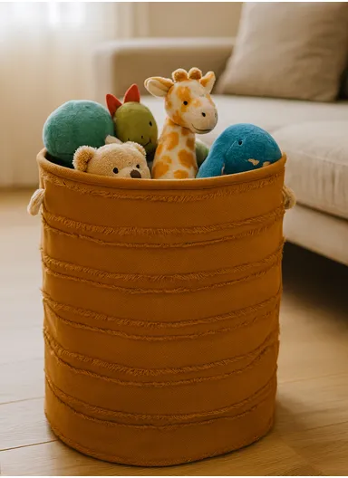 Durable Foldable Laundry Bucket with Textured EVA Material, Stylish Design (D35 x H40)cm – Brown