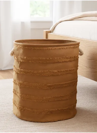 Durable Foldable Laundry Bucket with Textured EVA Material, Stylish Design (D35 x H40)cm – Brown