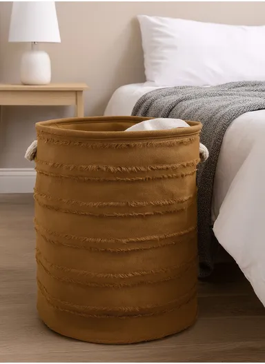 Durable Foldable Laundry Bucket with Textured EVA Material, Stylish Design (D35 x H40)cm – Brown