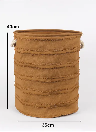 Durable Foldable Laundry Bucket with Textured EVA Material, Stylish Design (D35 x H40)cm – Brown