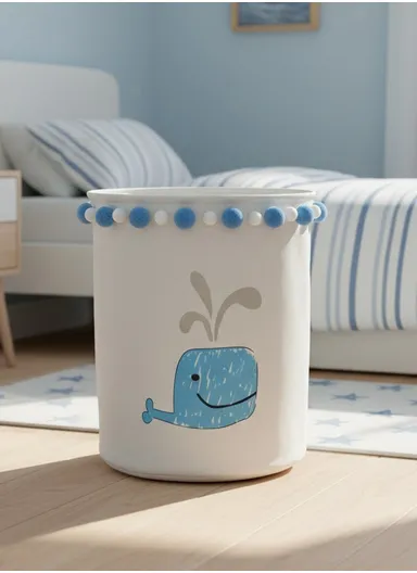 Foldable Laundry Basket for Dirty Clothes for Kids Baby Toys Canvas Wasmand Storage Hamper Home Organizer (D35 x H40)cm - Dolphin