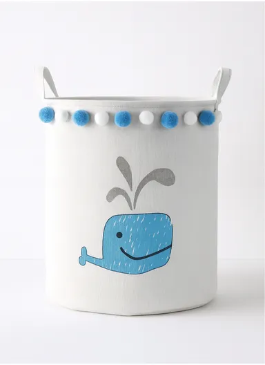 Foldable Laundry Basket for Dirty Clothes for Kids Baby Toys Canvas Wasmand Storage Hamper Home Organizer (D35 x H40)cm - Dolphin