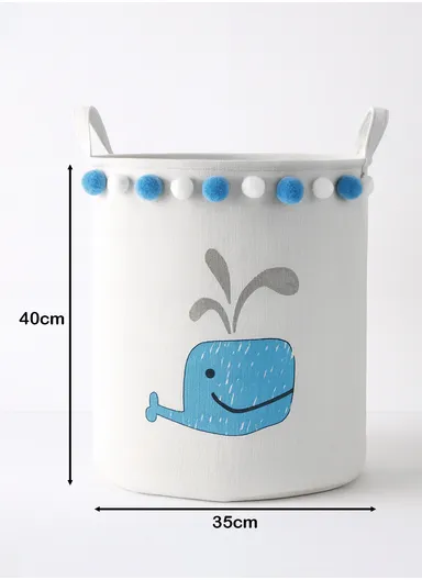 Foldable Laundry Basket for Dirty Clothes for Kids Baby Toys Canvas Wasmand Storage Hamper Home Organizer (D35 x H40)cm - Dolphin