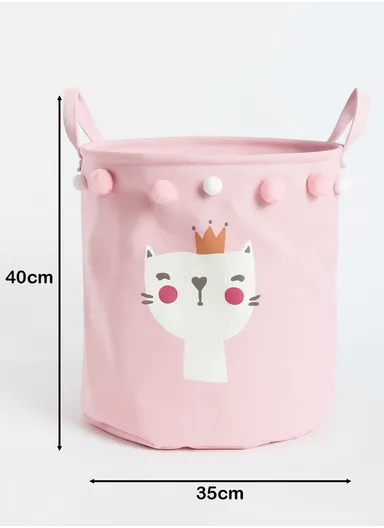 Foldable Laundry Basket for Dirty Clothes for Kids Baby Toys Canvas Wasmand Storage Hamper Home Organizer (D35 x H40)cm - Cat