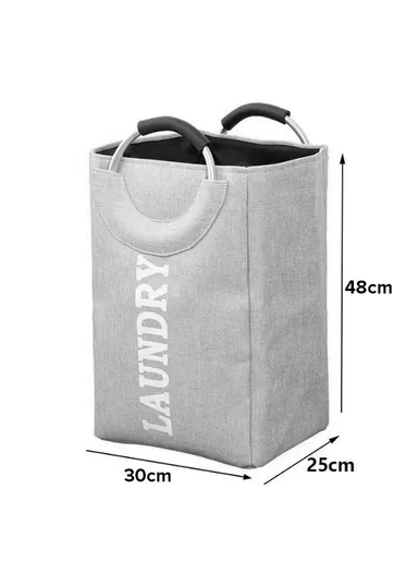 45L Laundry Basket Storage Bin Dirty Imitation EVA Linen &amp; Aluminum Ring Handle (L35 x W25 x H48)cm - Beige