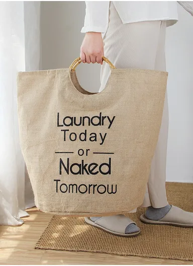 Canvas Laundry Basket With Bamboo Handles (D40×H50)cm - Brown