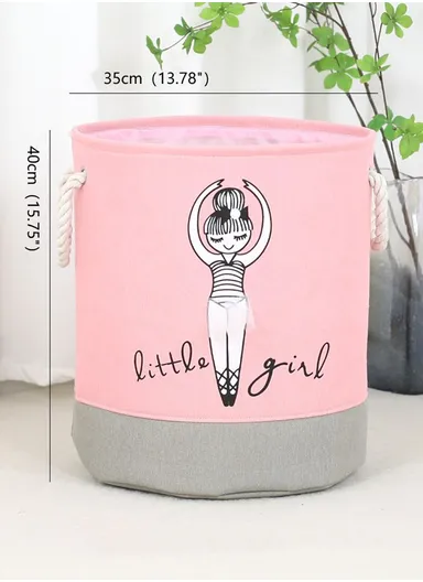 Foldable Laundry Basket, Oxford Cloth Handbag with Handle Strap (D35 x H40)cm - Pink