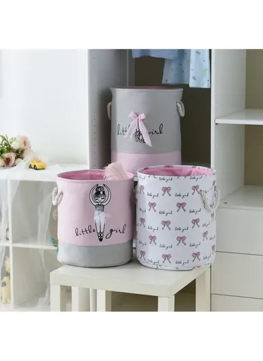 Foldable Laundry Basket, Oxford Cloth Handbag with Handle Strap (D35 x H40)cm - Pink