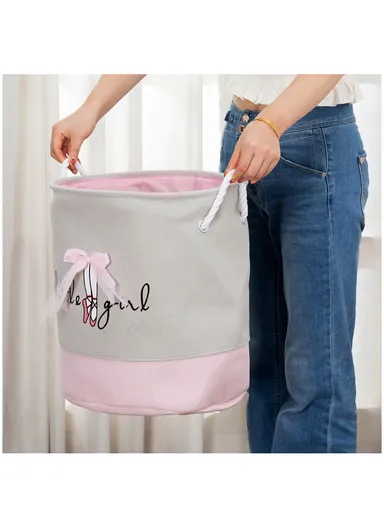 Foldable Laundry Basket, Oxford Cloth Handbag with Handle Strap (D35 x H40)cm - Pink
