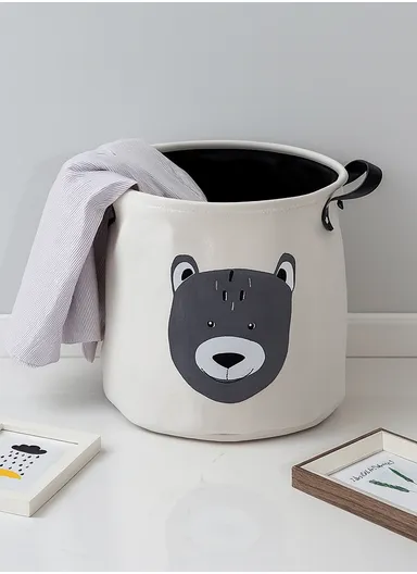 Laundry Basket for Household Storage, Cute Pattern, Practical &amp; Portable (D35 x H40)cm - Bear