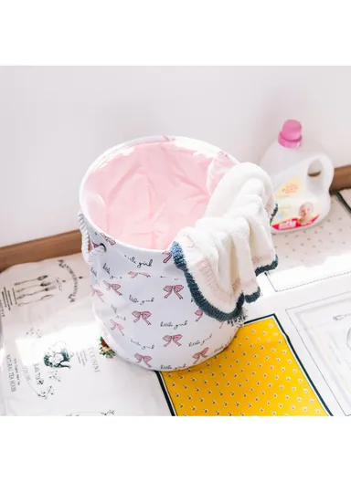 Foldable Laundry Basket, Oxford Cloth Handbag with EVA Barrel (D35 x H40)cm - White