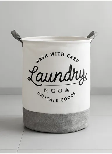 Round Fabric Laundry Hamper, Foldable Waterproof Storage Basket with Thick Cotton Handles (D35 x H45)cm - Grey