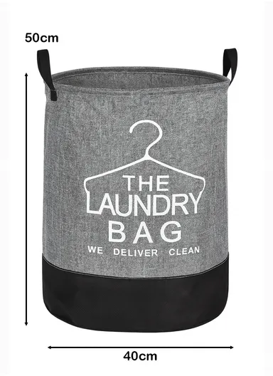 Multipurpose Foldable Waterproof Laundry Basket with Handles (D40 x H50)cm - Grey &amp; White 