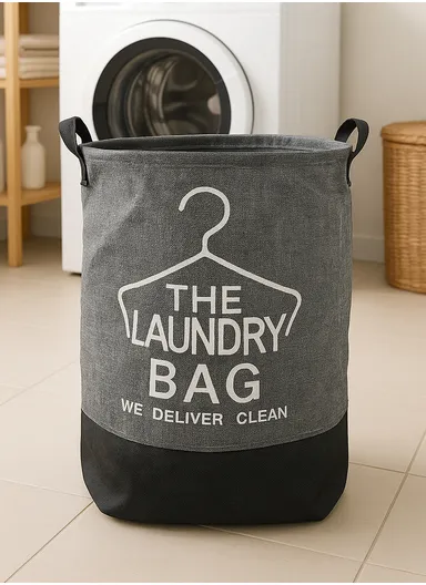 Multipurpose Foldable Waterproof Laundry Basket with Handles (D40 x H50)cm - Grey &amp; White 