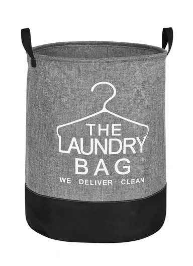 Multipurpose Foldable Waterproof Laundry Basket with Handles (D40 x H50)cm - Grey &amp; White 