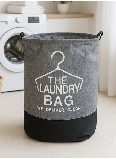 Multipurpose Foldable Waterproof Laundry Basket with Handles (D40 x H50)cm - Grey &amp; White 